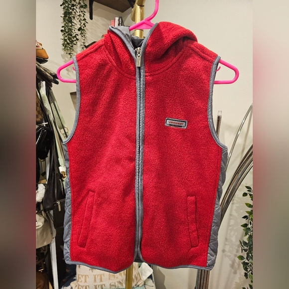 UNIONBAY Jackets & Blazers - Vintage Unionbay Red Hooded Fleece Vest with Gray Trim